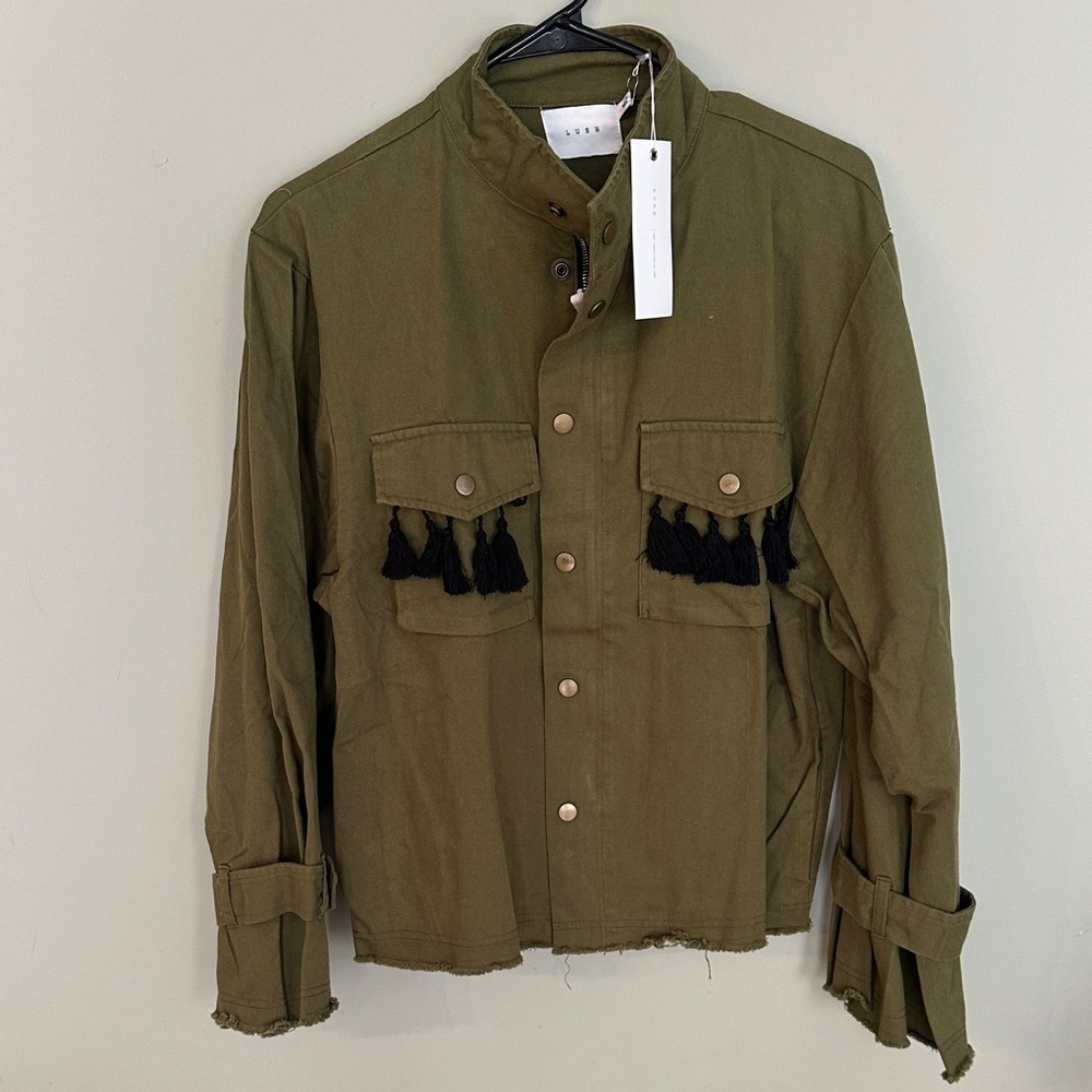 Lush Khaki Jacket with Metallic Details